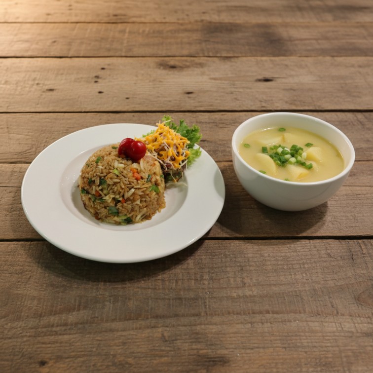 Veg Fried Rice with Potato Soup
